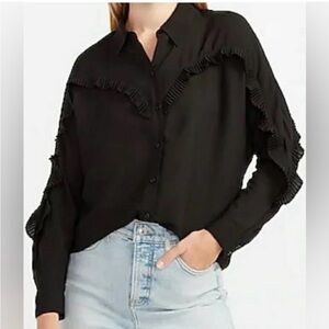 NWT Black  EXPRESS Western Ruffle  Shirt Size XL New!!